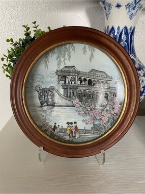 Imperial Jingdezhen Porcelain Collector Plate “Marble Boat” 1988 Wood Framed